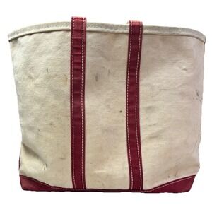 Vintage 60s LL Bean Boat & Tote Large Canvas Bag Red Cursive Script Tag RARE